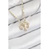 Pirinç Zirkon Taşlı Sallantılı Göz Model Ezme Zincir Gold Renk Kadın Kolye