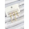 Pirinç Zirkon Taşlı Sallantılı Model Gold Renk 3lü Çift Kadın Küpe Set