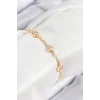 Pirinç Zirkon Taşlı Sıralı Kalp Model Gold Renk Kadın Bileklik