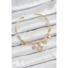 Pirinç Zirkon Taşlı Yıldız Model Gold Renk Charm Bileklik