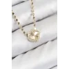 Pirinç Zirkon Taşlı Yonca Model Ezme Zincir Gold Renk Kadın Kolye