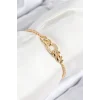 Pirinç Zirkon Taşlı Zincir Model Gold Renk Asansörlü Kadın Bileklik
