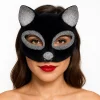 Siyah Renk Gümüş Simli Süet Kaplama Kedi Maskesi 18x14 Cm