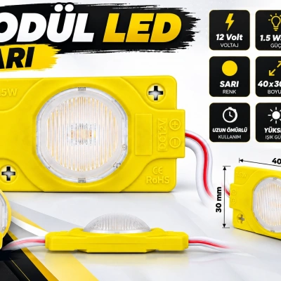 12V 1.5W Sarı Modül LED 3030 Mercekli 40x30 mm Yüksek Işıklı Reklam Tabela LEDi