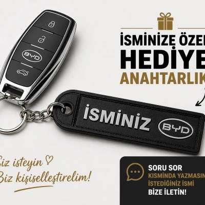 İsimli BYD Anahtarlık , Kişiye Özel - Hediyelik İsimli Araç Logolu Anahtarlık - İsimli Araba Anahtarlığı