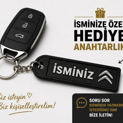 İsimli Citroen Anahtarlık , Kişiye Özel - Hediyelik İsimli Araç Logolu Anahtarlık - İsimli Citroen Araba Anahtarlığı