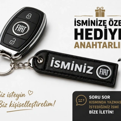İsimli Fiat Anahtarlık , Kişiye Özel - Hediyelik İsimli Araç Logolu Anahtarlık - İsimli Fiat Araba Anahtarlığı