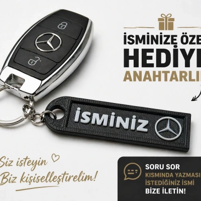 İsimli Mercedes Anahtarlık , Kişiye Özel - Hediyelik İsimli Araç Logolu Anahtarlık - İsimli Mercedes Araba Anahtarlığı
