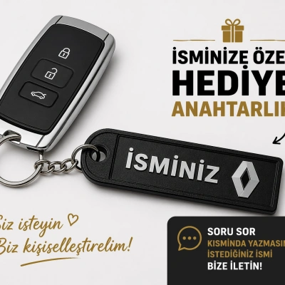 İsimli Renault Anahtarlık , Kişiye Özel - Hediyelik İsimli Araç Logolu Anahtarlık - İsimli Renault Araba Anahtarlığı