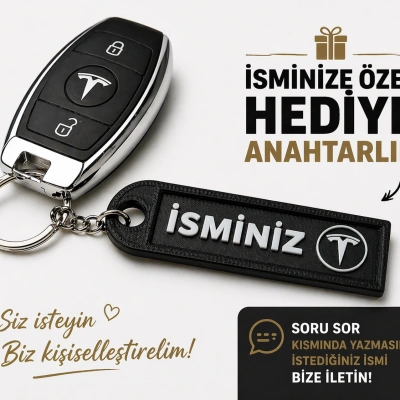 İsimli Tesla Anahtarlık , Kişiye Özel - Hediyelik İsimli Araç Logolu Anahtarlık - İsimli Tesla Araba Anahtarlığı