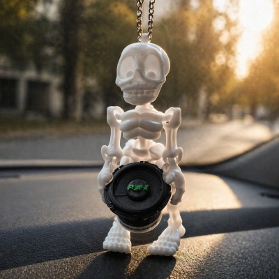 Elinde Bass Olan İskelet Araba Süsü - Subwoofer Taşıyan İskelet Araç Ayna Süsü - İskelet Araç Ayna Süsü