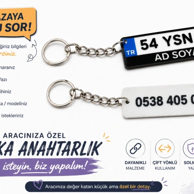 Plaka Anahtarlık , Kişiye Özel - Hediyelik Çift Yönlü Araç Plaka Anahtarlık - Plakalık Şeklinde Anahtarlık
