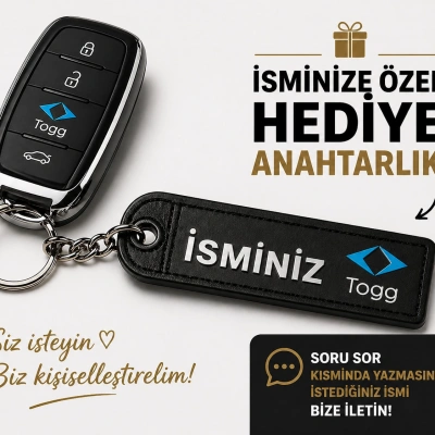 İsimli TOGG Anahtarlık , Kişiye Özel - Hediyelik İsimli Togg Araç Logolu Anahtarlık - İsimli Araba Anahtarlığı