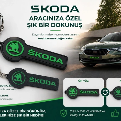 Skoda Anahtarlık , Skoda Logolu Çift Yönlü Araç Anahtarlık - Skoda Araba Anahtarlığı