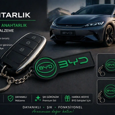 BYD Anahtarlık , BYD Logolu Çift Yönlü Araç Anahtarlık - Hediyelik BYD Araba Anahtarlığı