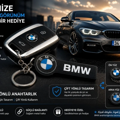 BMW Anahtarlık , BMW Logolu Çift Yönlü Araç Anahtarlık - Hediyelik BMW Araba Anahtarlığı
