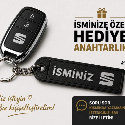 İsimli Seat Anahtarlık , Kişiye Özel - Hediyelik İsimli Seat Araç Logolu Anahtarlık - İsimli Araba Anahtarlığı