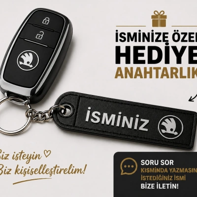 İsimli Skoda Anahtarlık , Kişiye Özel - Hediyelik İsimli Skoda Araç Logolu Anahtarlık - İsimli Araba Anahtarlığı