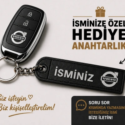 İsimli Volvo Anahtarlık , Kişiye Özel - Hediyelik İsimli Volvo Araç Logolu Anahtarlık - İsimli Araba Anahtarlığı