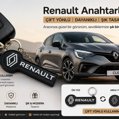 Renault Anahtarlık , Renault Logolu Çift Yönlü Araç Anahtarlık - Hediyelik Renault Araba Anahtarlığı