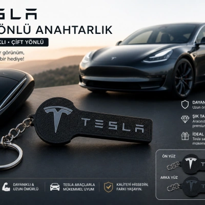 Tesla Anahtarlık , Tesla Logolu Çift Yönlü Araç Anahtarlık - Hediyelik Tesla  Araba Anahtarlığı