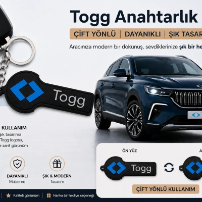 TOGG Anahtarlık , Togg Logolu Çift Yönlü Araç Anahtarlık - Hediyelik TOGG Araba Anahtarlığı