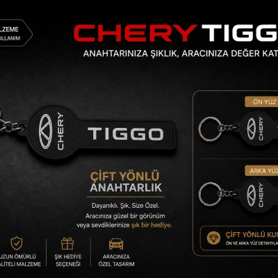 Chery Anahtarlık , Chery Tiggo Logolu Çift Yönlü Araç Anahtarlık - Hediyelik Chery Araba Anahtarlığı
