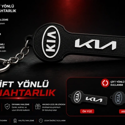 Kia Anahtarlık , Kia Logolu Çift Yönlü Araç Anahtarlık - Hediyelik Kia Araba Anahtarlığı