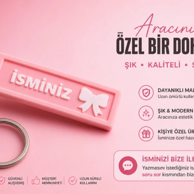 İsimli Pembe Anahtarlık , Kişiye Özel - Anne - Sevgili Hediyelik İsimli Pembe Fiyonklu Anahtarlık - İsimli Araba Anahtarlığı