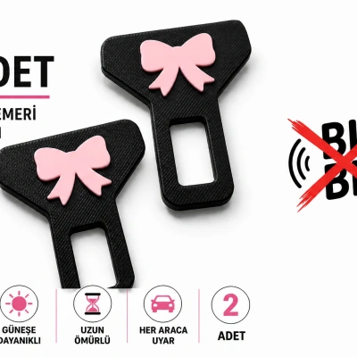 Pembe Kemer Tokası , Pembe Fiyonklu Araç Kemer İkaz Susturucu , Anneye - Sevgiliye Kemer Bip Bip Susturucu - 2 Adet