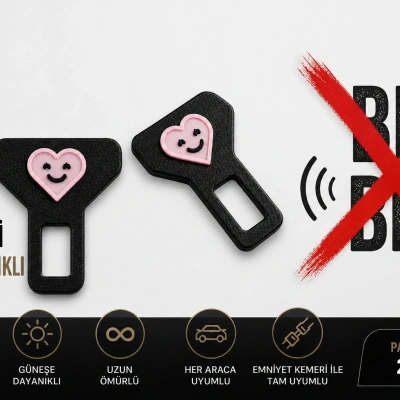 Pembe Kemer Tokası , Pembe Kalpli Araç Kemer İkaz Susturucu , Anneye - Sevgiliye Kemer Bip Bip Susturucu - 2 Adet