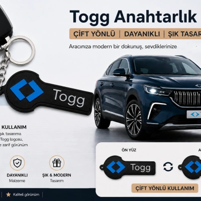 TOGG Anahtarlık , Togg Logolu Çift Yönlü Araç Anahtarlık - Hediyelik TOGG Araba Anahtarlığı