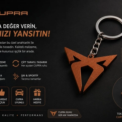 CUPRA Anahtarlık , Cupra Kahverengi Logolu Çift Yönlü Araç Anahtarlık - Cupra Araba Anahtarlığı
