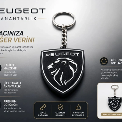 Peugeot Anahtarlık , Peugeot Logolu Çift Yönlü Araç Anahtarlık - Peugeot Araba Anahtarlığı