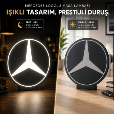 Mercedes Masa Lambası , Mercedes Logolu Led Işıklı Masa Lambası , Mercedes Gündüz Gece Masa Lambası