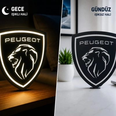 Peugeot Masa Lambası , Peugeot Logolu Led Işıklı Masa Lambası , Peugeot Gündüz Gece Masa Lambası