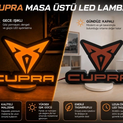 Cupra Masa Lambası , Cupra Logolu Led Işıklı Masa Lambası , Cupra Gündüz Gece Masa Lambası