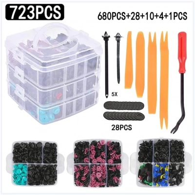 Araç Kapı Tampon Plastik Panel Klipsi - 680 Parça + 45 Parça - Araç kapı Döşeme Çamurluk Pim Perçin Klipsi