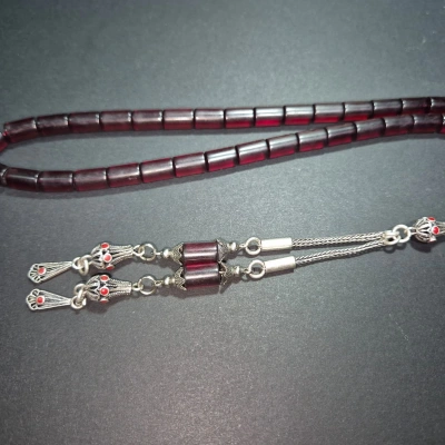 Ateş Kehribar Tesbih , Usta İşi Gümüş Püsküllü Tesbih , Gümüş Püsküllü Ateş Kehribar Tespih