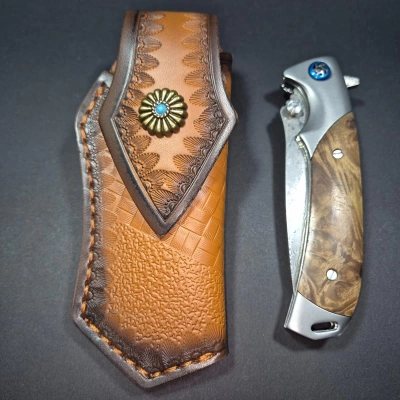 Damascus Çakı , Yarı Otomatik Damaskus Çakı , İçten Kilit Mekanizmalı İthal Çakı , Kılıflı DamascusÇelik Çakı