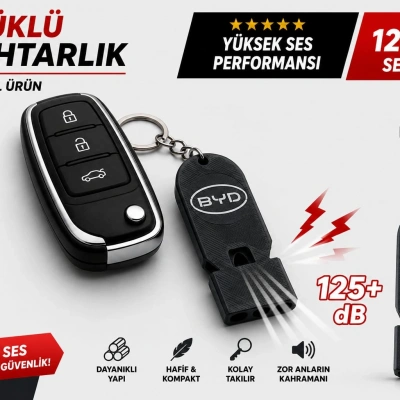 Düdüklü BYD Anahtarlık , BYD Logolu Islık Çalan Araç Anahtarlık - Hediyelik BYD Araba Anahtarlığı