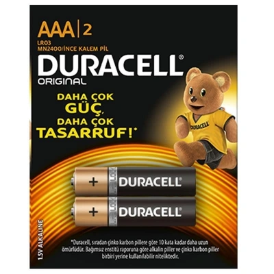 DURACELL İnce Kalem Pil AAA - DURACELL LR3/MN2400 1.5 Volt Alkalin AAA 2LI İnce Kalem Pil