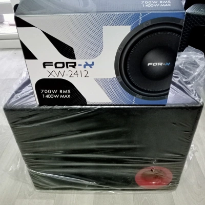 For-x 30cm Kabinli Bass - 1400w 700RMS 4 + 4 Ohm Çift Bobin Subwoofer + Kabin