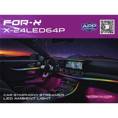 For-x Araç İçi Ambiyans Led Aydınlatma - For-x X-24LED64P Animasyonlu 64 Renkli Müziğe Duyarlı RBG Led Ambians Aydınlatma