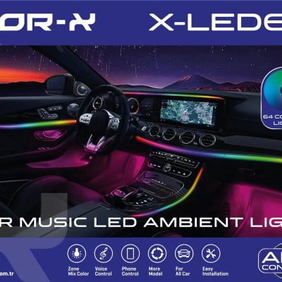 For-x Araç İçi Ambiyans Led Aydınlatma - For-x X-LED64 64 Renkli Müziğe Duyarlı RBG Led Ambians Aydınlatma