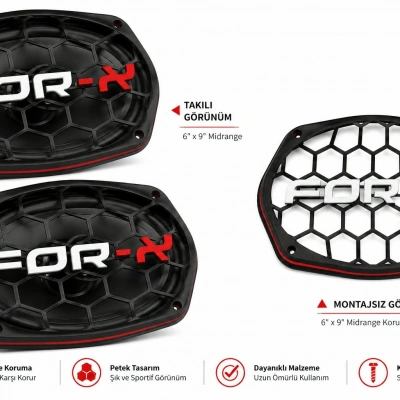 For-x Oval Hoparlör Kapağı - For-x Logolu Kaliteli Plastik Kayık Midrange Hoparlör Kapak - 2 Adet