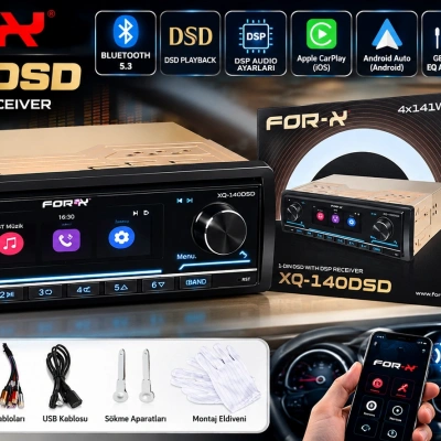 For-X Teyp XQ-140DSD 4x141W RMS DSP İşlemcili Bluetooth 5.3 Oto Teyp – DSD Destekli, Uygulama Kontrollü