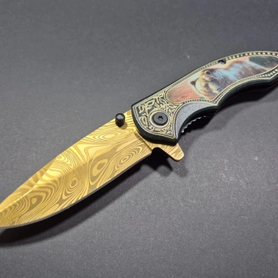 Ayı Desenli Çakı , Yarı Otomatik Çakı , İçten Kilit Mekanizmalı İthal Çakı , Kaliteli Çelik Çakı