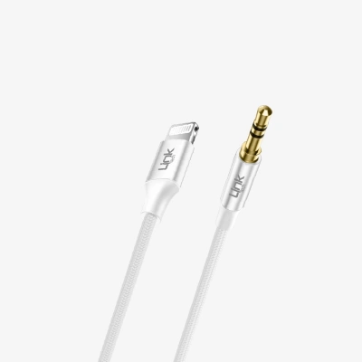 Linktech 100cm Lightning → 3.5mm Örgü Metal Jaklı AUX Kablosu - iPhone Aux Kablosu