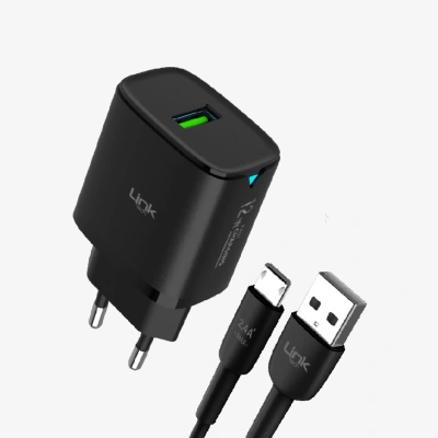 Linktech Micro USB Şarj Aleti - Siyah - Telefon Hızlı Şarj Aleti - 12W Micro USB Kablolu Şarj Cihazı